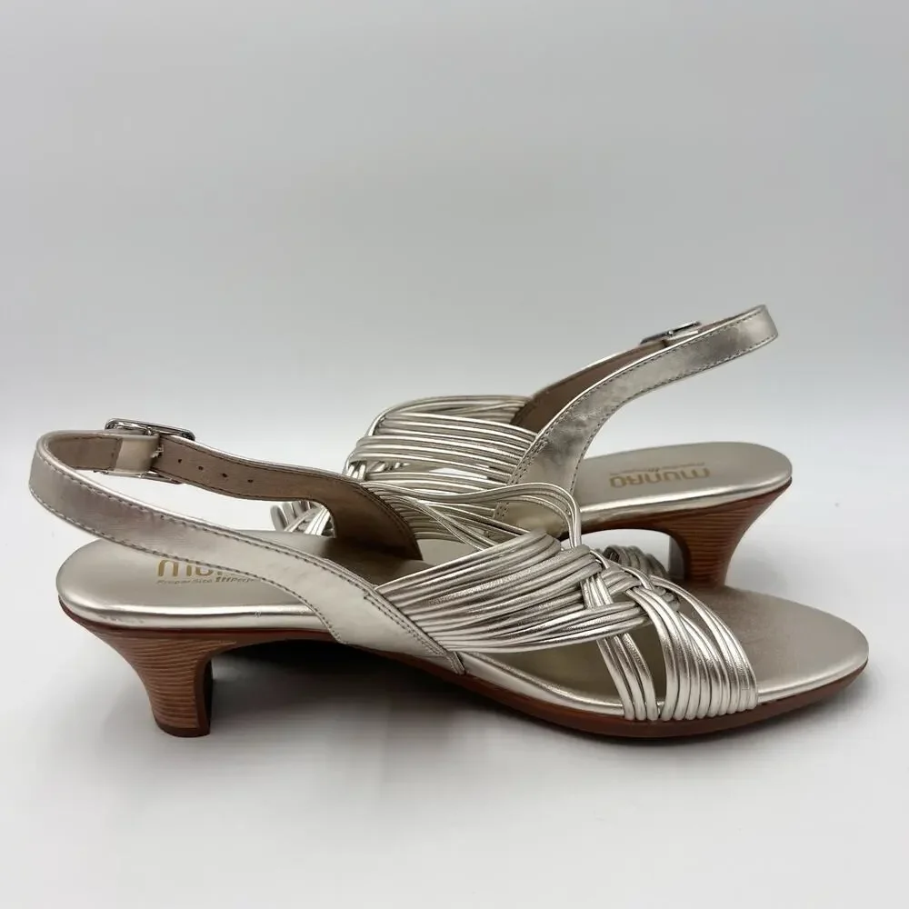 Munro Womens Marianna Heeled Sandals Size 12 M Silver Leather NWOB_5